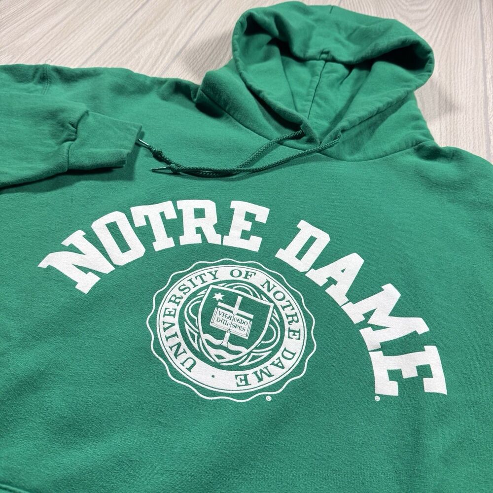 Notre Dame Fighting Irish Hoodie Menโs XXL Green Spellout Logo Boxy Champion